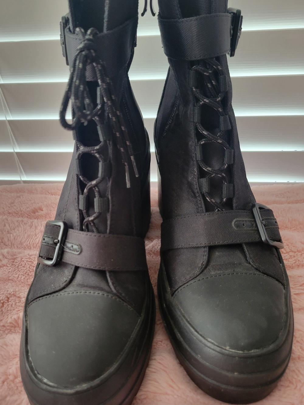 Black Limelight Combat Platform Lace-Up Buckle Ankle Boot Chunky Heel 8.5 Jasmyn - Picture 2 of 9